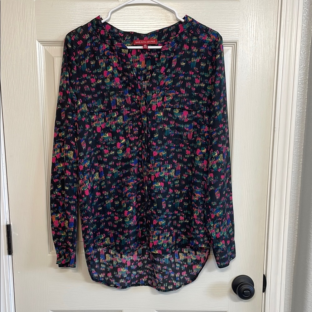 Saks Fifth Avenue Women's Multicolor Button Up Blouse Medium